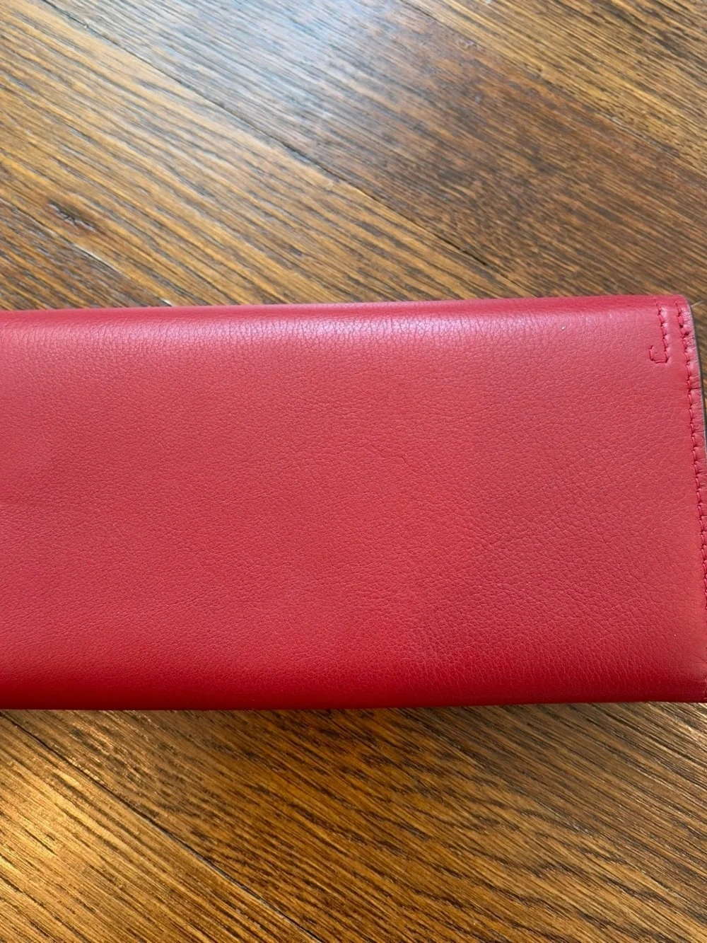 Ralph Lauren Classic Red Leather Envelope Wallet with Gold Button